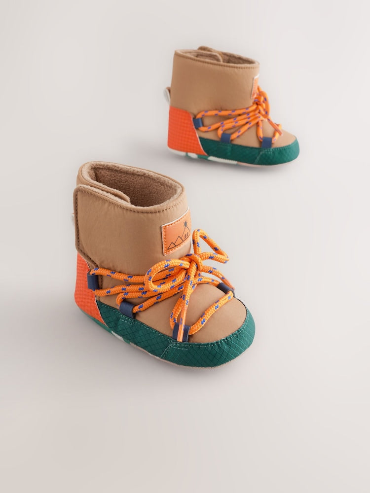 Neutral Colour Block Baby Quilted Snow Boots (0-2mths) - Up To 3 Months (50 - 62cm)