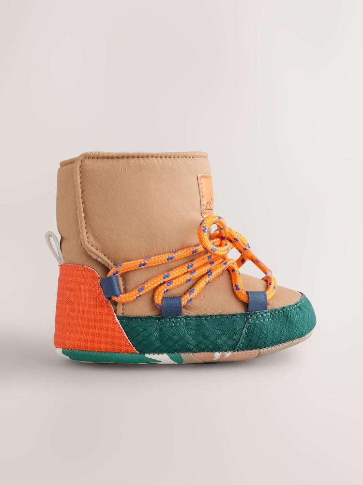 Neutral Colour Block Baby Quilted Snow Boots (0-2mths)