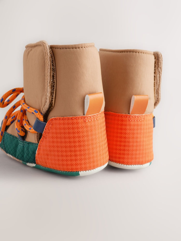 Neutral Colour Block Baby Quilted Snow Boots (0-2mths)