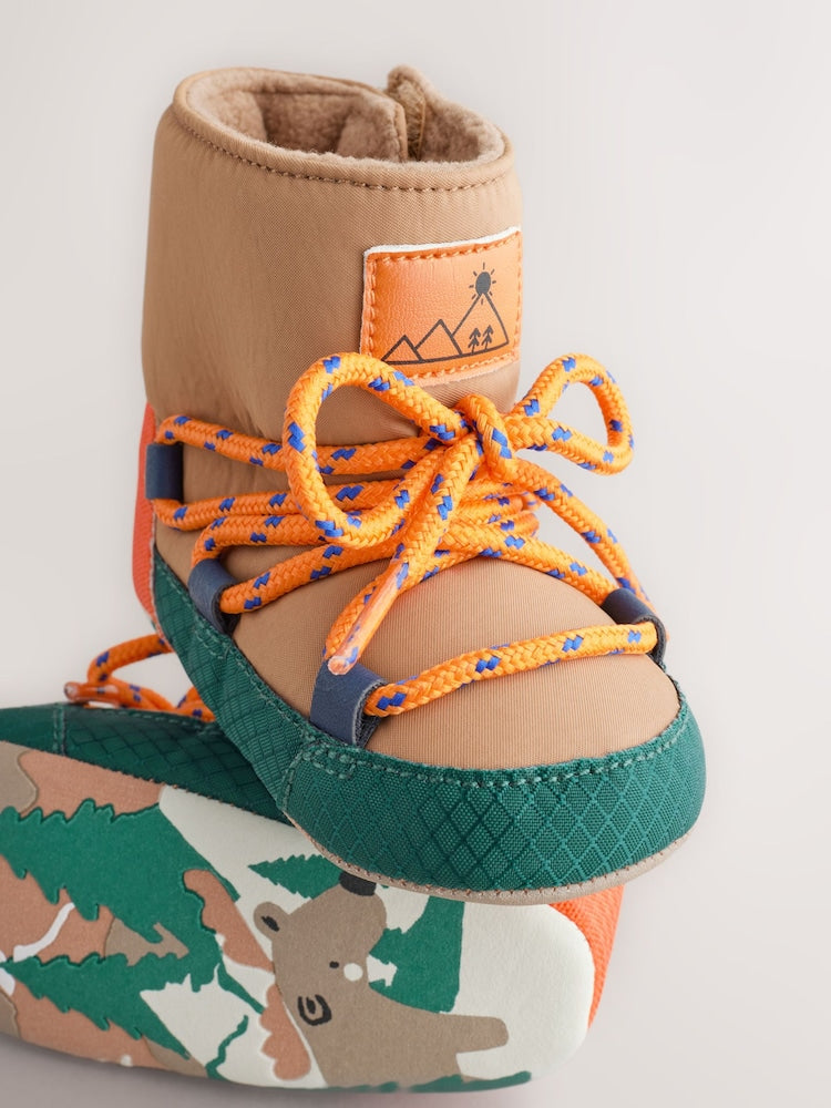 Neutral Colour Block Baby Quilted Snow Boots (0-2mths)