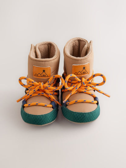 Neutral Colour Block Baby Quilted Snow Boots (0-2mths)