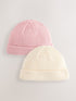 Pink/Cream Cable Knitted Baby Beanies 2 Pack (0-18mths) - Up To 3 Months (50 - 62cm)