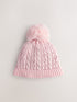 Pink Pointelle Cable Knitted Pom Hat (0mths-2yrs) - Up To 3 Months (50 - 62cm)