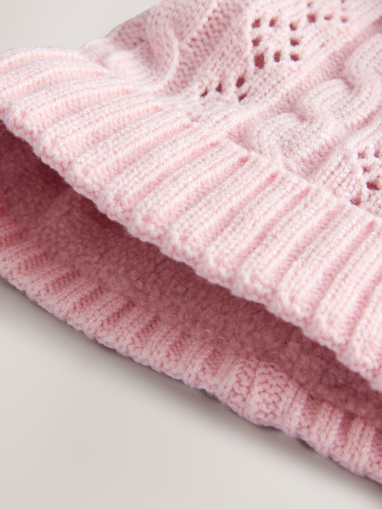 Pink Pointelle Cable Knitted Pom Hat (0mths-2yrs)