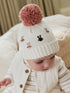 Pink/Cream Embroidered Bunny Character Pom Knitted Hat (0mths-2yrs) - Up To 3 Months (50 - 62cm)
