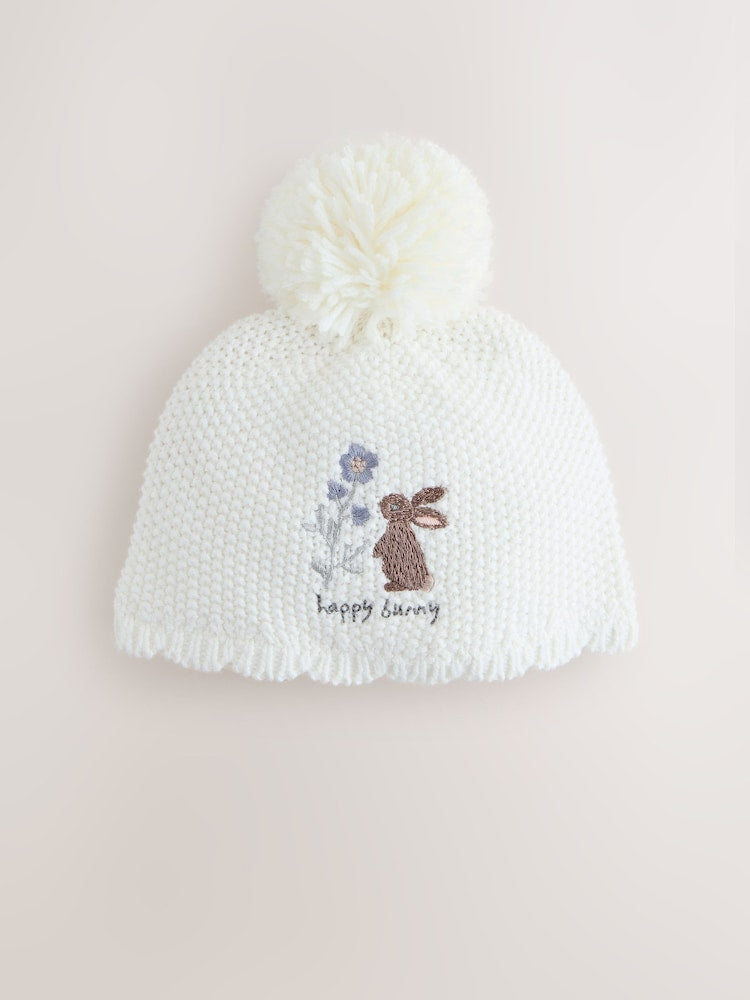Cream Baby Embroidered Bunny Character Hat (0mths-2yrs) - Up To 3 Months (50 - 62cm)