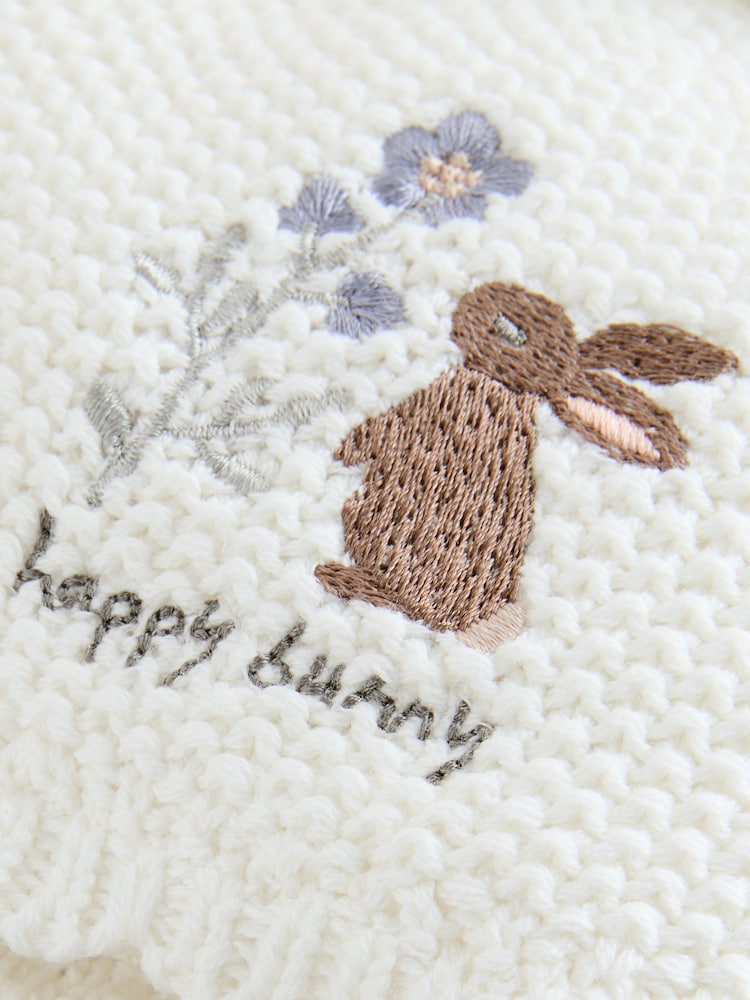 Cream Baby Embroidered Bunny Character Hat (0mths-2yrs)