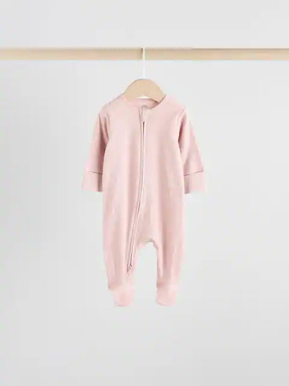 Pink 5 Pack Two Way Zip Baby Sleepsuits (0-2yrs)
