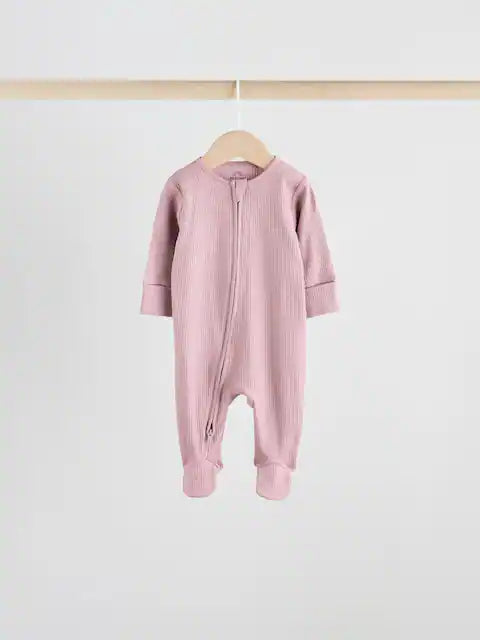 Pink 5 Pack Two Way Zip Baby Sleepsuits (0-2yrs)
