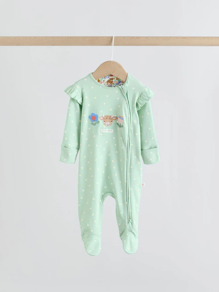 Sage Green Two Way Zip Sleepsuits 3 Pack (0mths-2yrs)