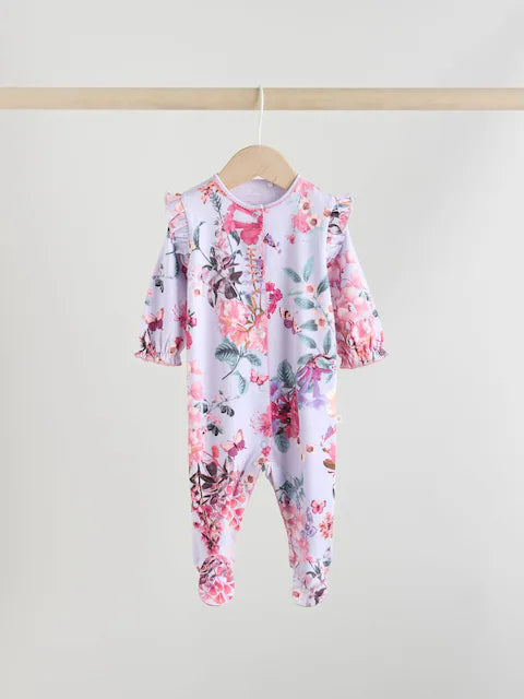 Ecru Floral Baby Sleepsuits 3 Pack (0mths-2yrs)