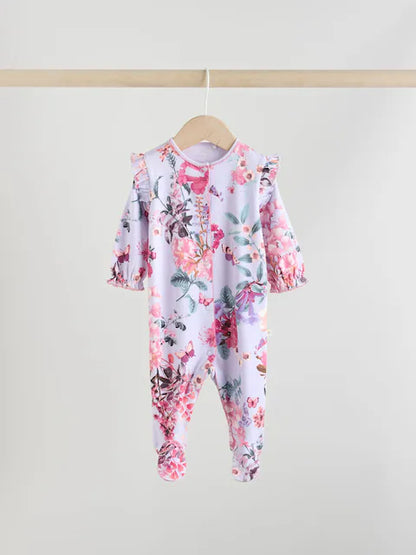 Ecru Floral Baby Sleepsuits 3 Pack (0mths-2yrs)