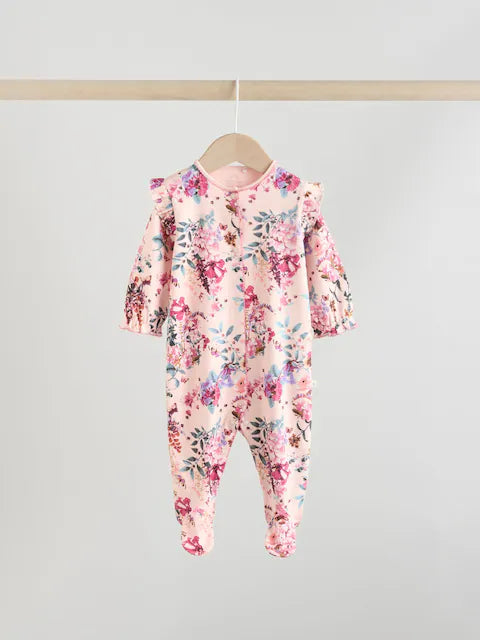 Ecru Floral Baby Sleepsuits 3 Pack (0mths-2yrs)