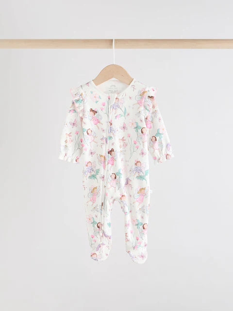 Ecru Fairy Two Way Zip Baby Sleepsuits 3 Pack (0-2yrs)