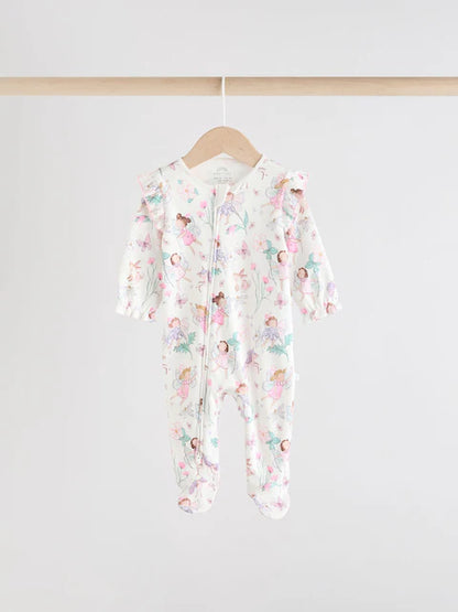 Ecru Fairy Two Way Zip Baby Sleepsuits 3 Pack (0-2yrs)