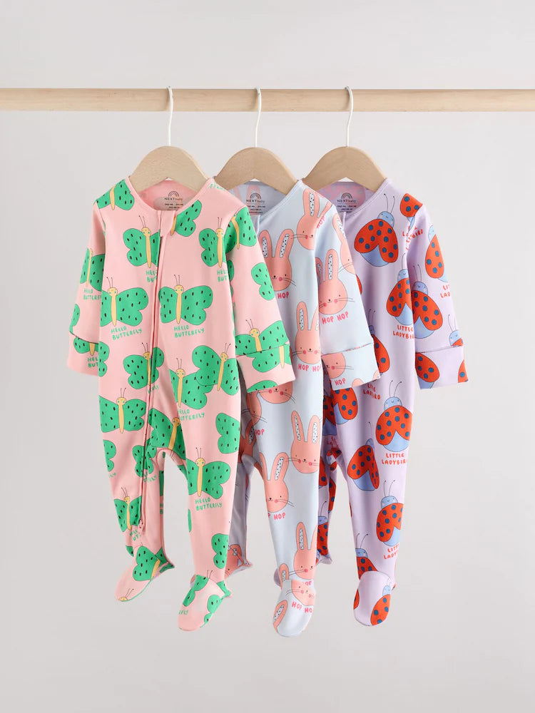 Bright Two Way Zip Sleepsuits 3 Pack (0mths-2yrs)