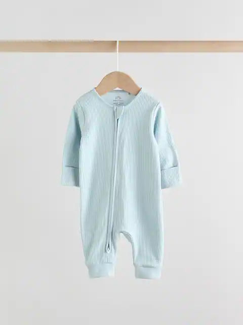 Blue Two Way Zip Footless Baby Sleepsuits 3 Pack (0-3yrs)