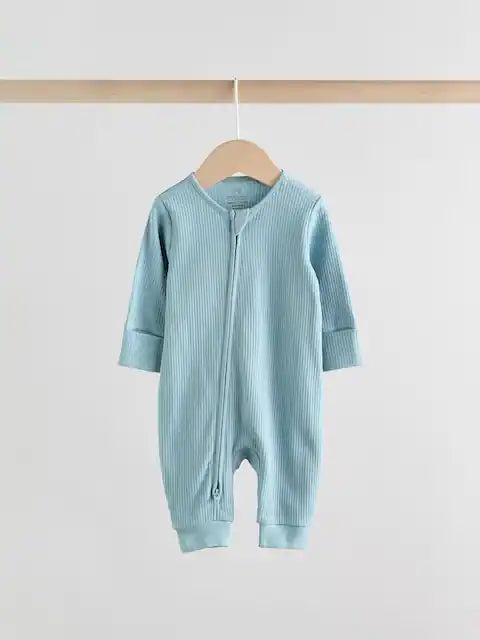 Blue Two Way Zip Footless Baby Sleepsuits 3 Pack (0-3yrs)