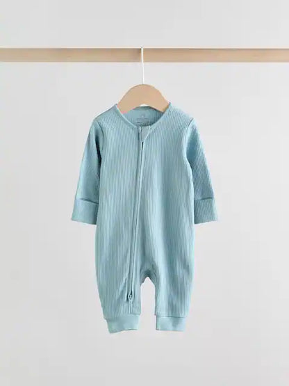 Blue Two Way Zip Footless Baby Sleepsuits 3 Pack (0-3yrs)