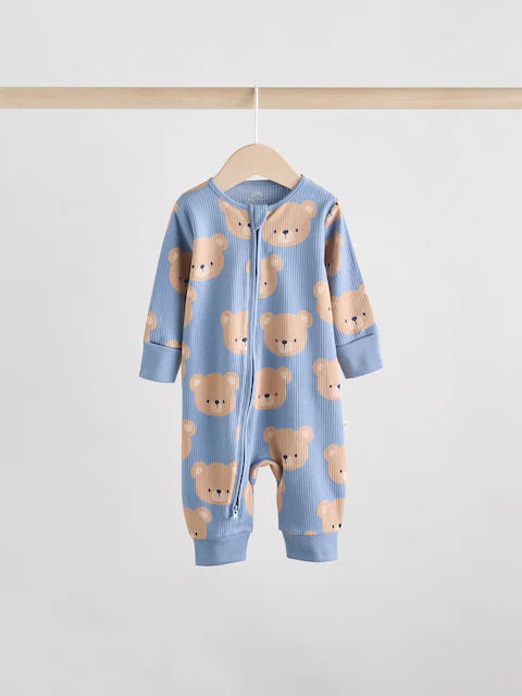 Brown/Navy 3 pack Baby Two Way Zip Footless Cotton Sleepsuits (0mths-3yrs)