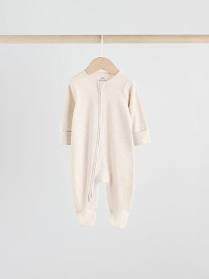 Neutral 5 Pack Two Way Zip Footed Baby Sleepsuits (0-2yrs)