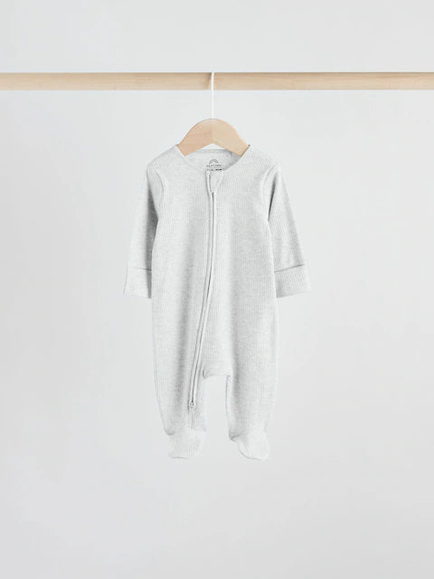 Neutral 5 Pack Two Way Zip Footed Baby Sleepsuits (0-2yrs)