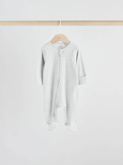 Neutral 5 Pack Two Way Zip Footed Baby Sleepsuits (0-2yrs)