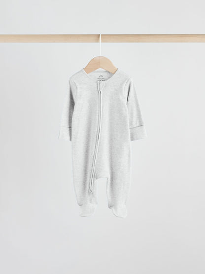 Neutral 5 Pack Two Way Zip Footed Baby Sleepsuits (0-2yrs)