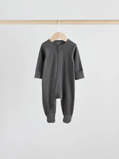 Neutral 5 Pack Two Way Zip Footed Baby Sleepsuits (0-2yrs)