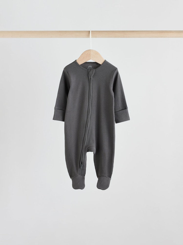 Neutral 5 Pack Two Way Zip Footed Baby Sleepsuits (0-2yrs)