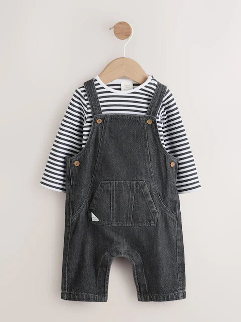 Charcoal Grey Baby Denim Dungarees and Bodysuit Set (0mths-2yrs)