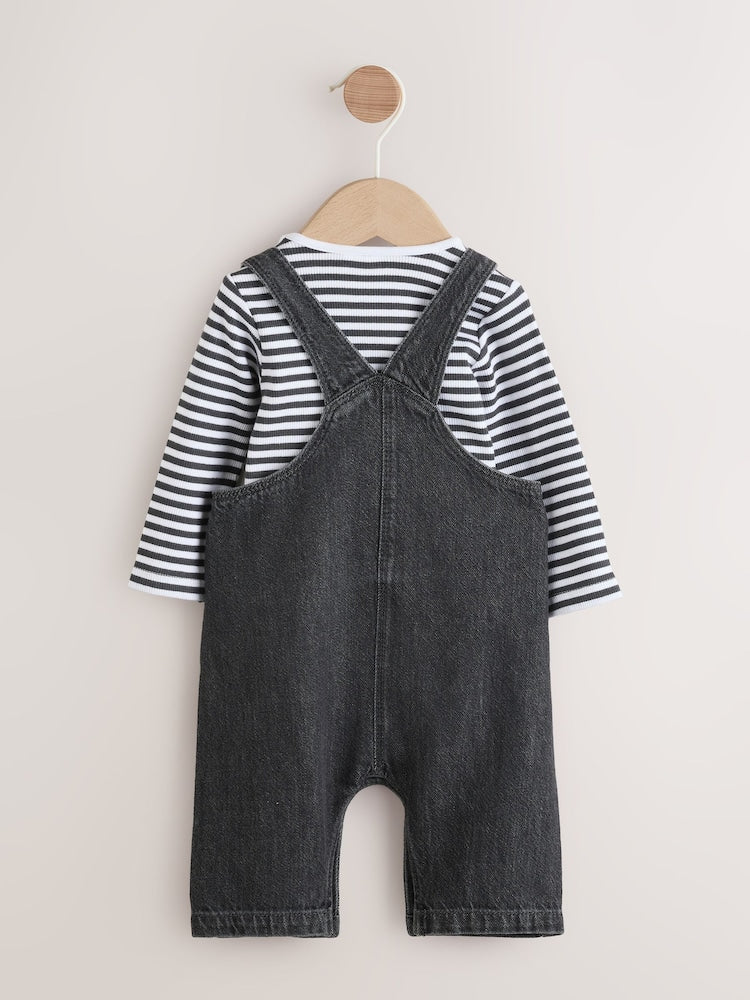 Charcoal Grey Baby Denim Dungarees and Bodysuit Set (0mths-2yrs)