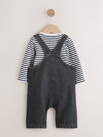 Charcoal Grey Baby Denim Dungarees and Bodysuit Set (0mths-2yrs)