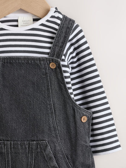 Charcoal Grey Baby Denim Dungarees and Bodysuit Set (0mths-2yrs)
