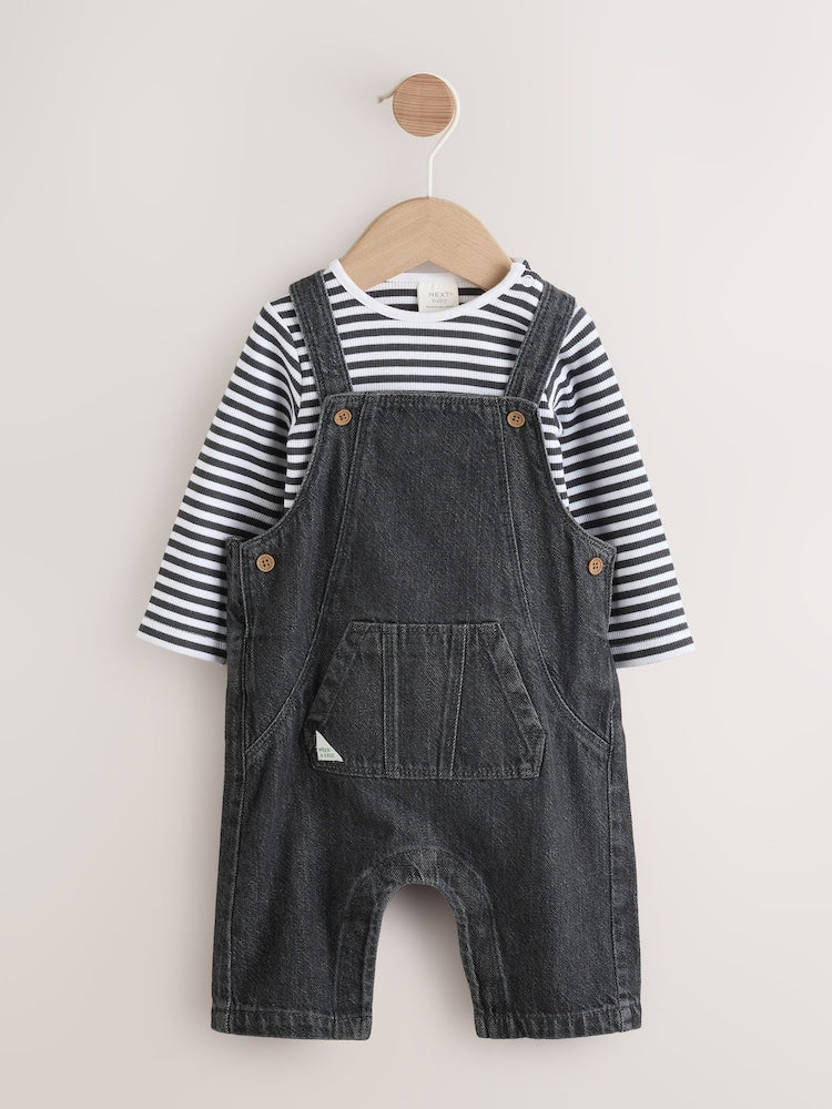 Charcoal Grey Baby Denim Dungarees and Bodysuit Set (0mths-2yrs)