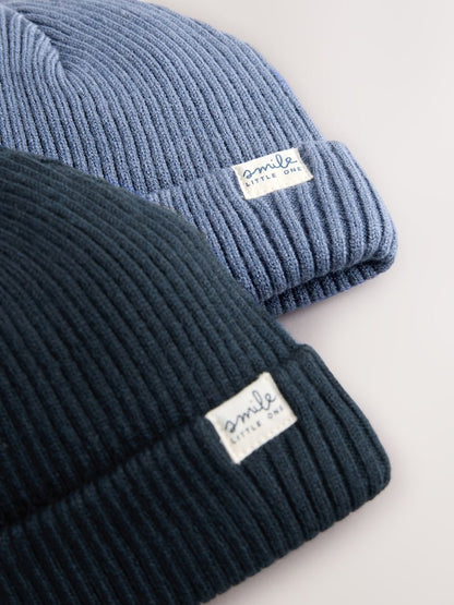 Blue 2 Pack Baby Beanie Knitted Hats