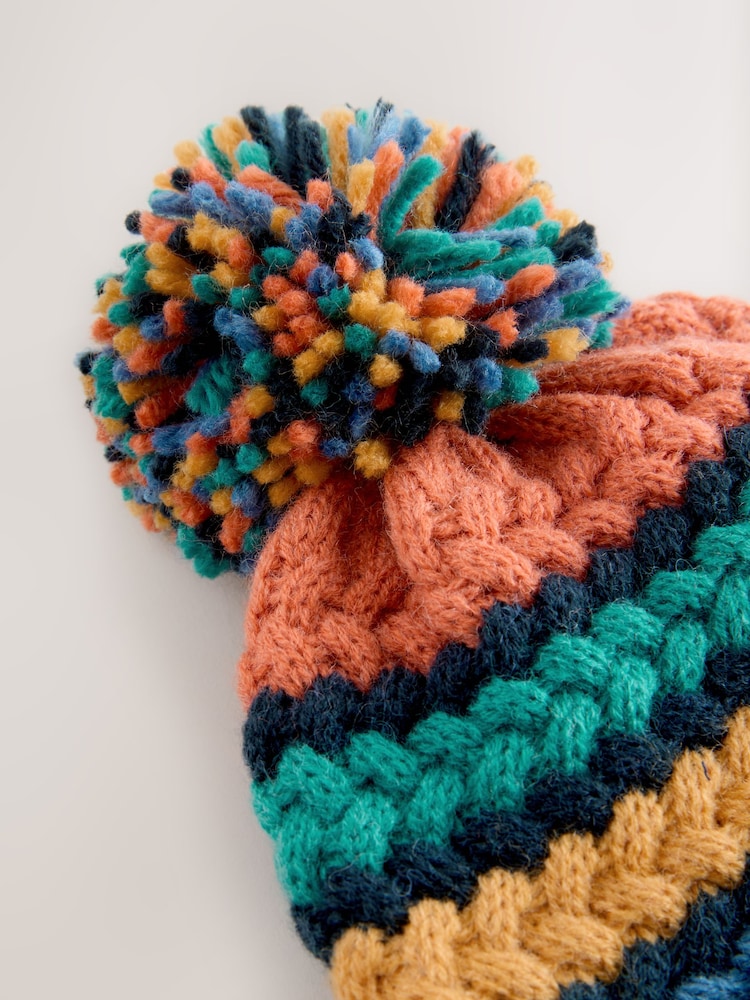 Bright Cable Stitched Baby Knitted Hat With Pom