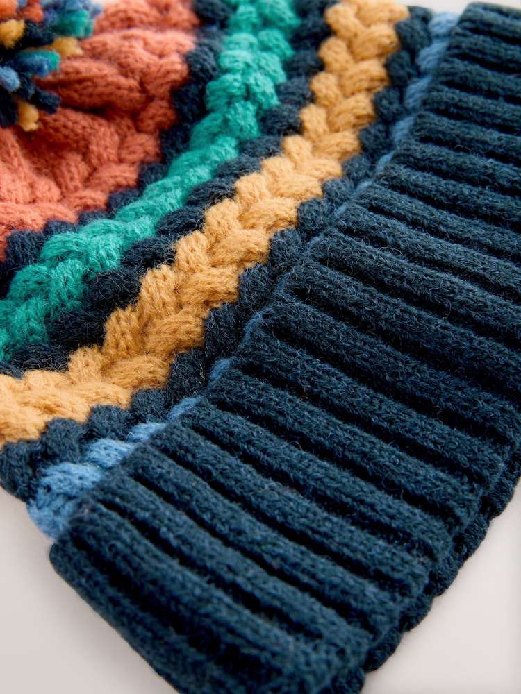 Bright Cable Stitched Baby Knitted Hat With Pom