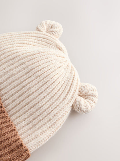 Image 39: Brown Bear Face Ribbed Baby Beanie Hat - Image 4 of 4