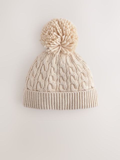 Cream Knitted Cable Pom Beanie - Size 50cm (First Size)