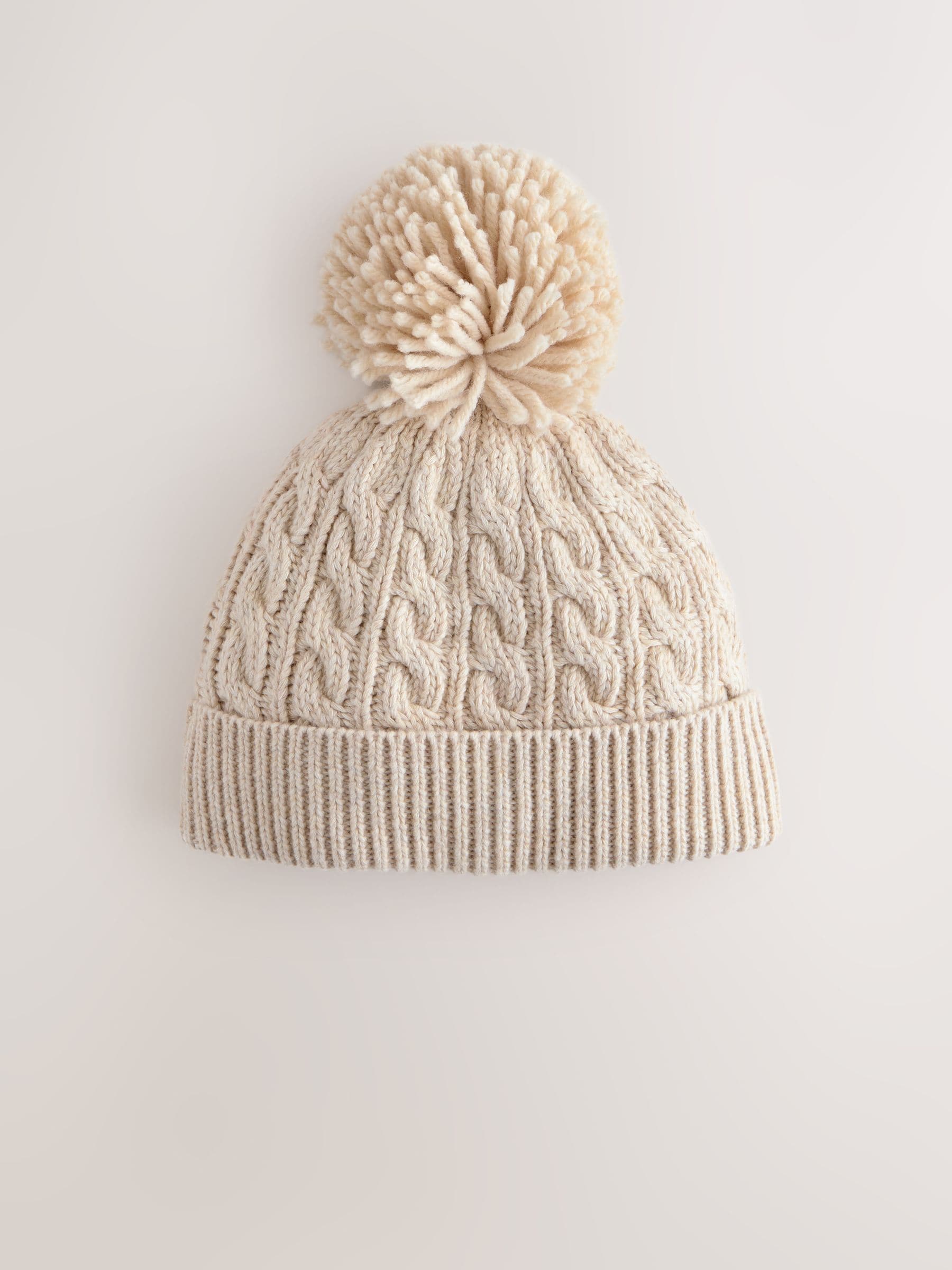 Cream Knitted Cable Pom Beanie - Size 50cm (First Size)