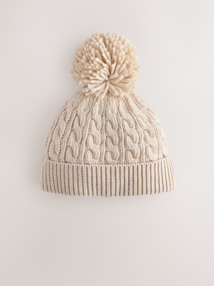 Cream Knitted Cable Pom Beanie - Size 50cm (First Size)