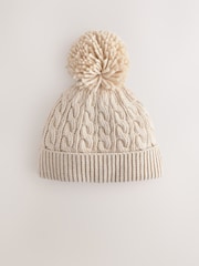 Cream Knitted Cable Pom Beanie - Size 50cm (First Size)
