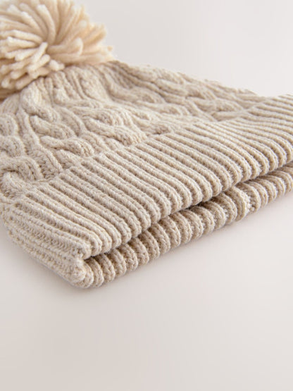 Cream Knitted Cable Pom Beanie - Size 50cm (First Size)