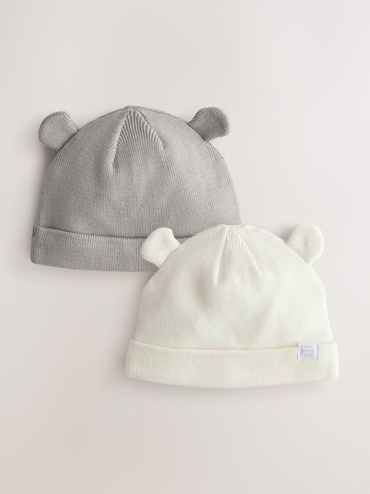 Grey/White 2pack Rib Baby Beanie - Grey/White / Up To 3 Months (50 - 62cm)