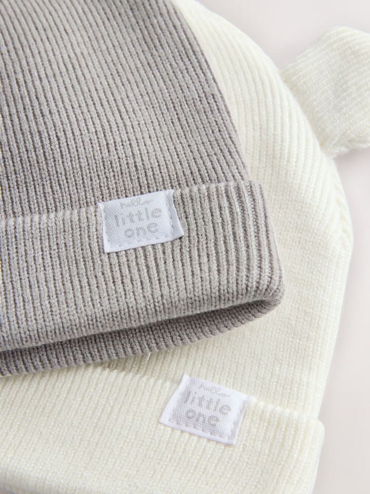 Grey/White 2pack Rib Baby Beanie