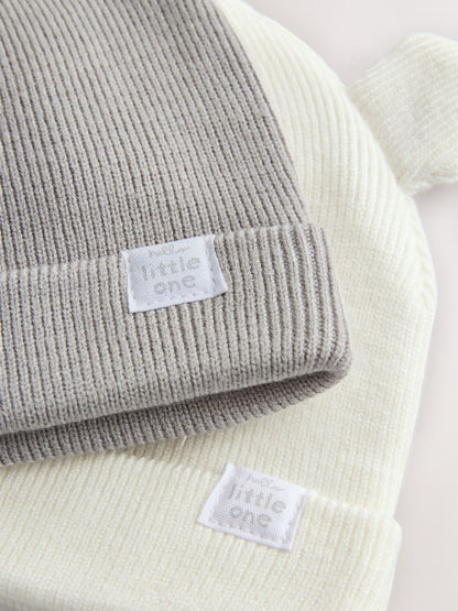 Grey/White 2pack Rib Baby Beanie