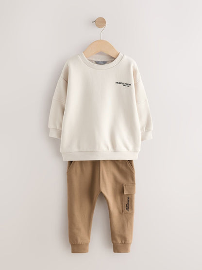 Ecru Off White Utility Sweatshirt and Super Skinny Joggers Set (3mths-7yrs)