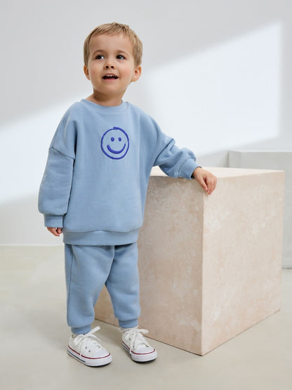 Light Blue Back Print Crew Neck Joggers Set (3mths-7yrs)
