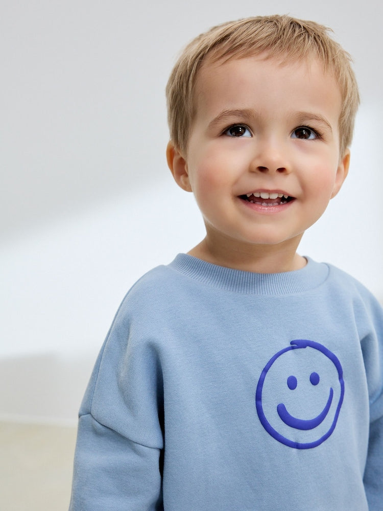Light Blue Back Print Crew Neck Joggers Set (3mths-7yrs)